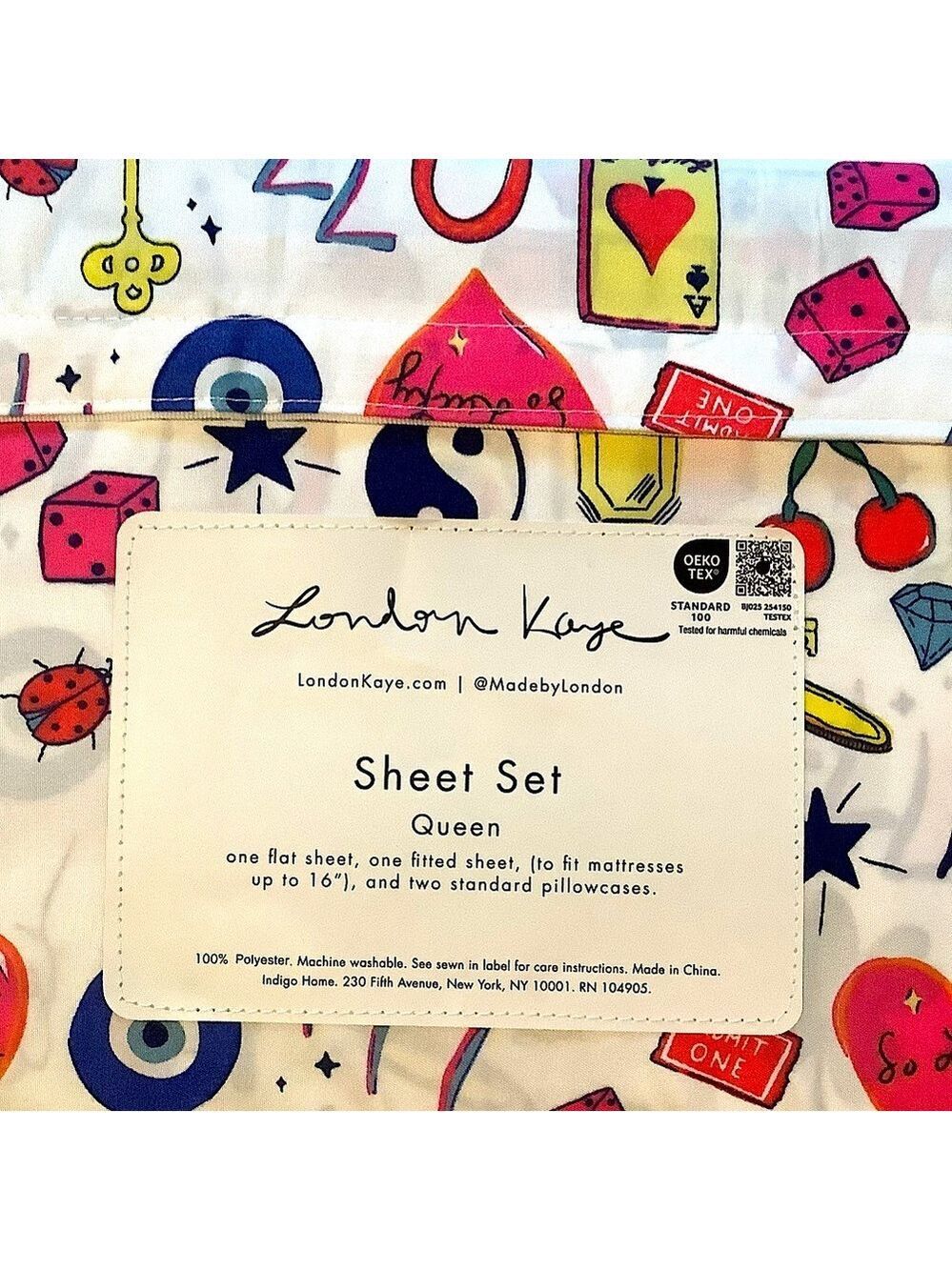London Kaye Lucky Girl 4 Piece Queen Sheet Set New - Picture 4 of 4